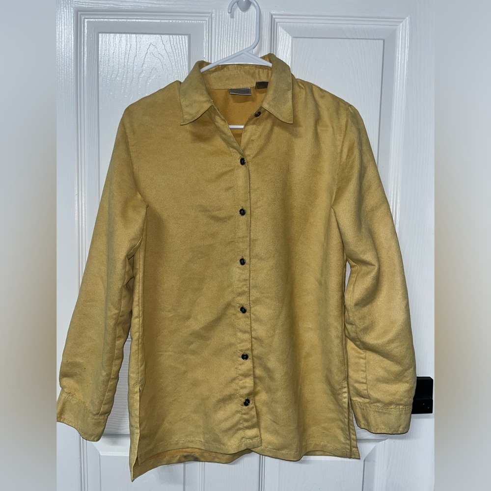 CHICO'S Women's Button Front size 0 Long Sleeve yellow Polyester Shirt Blouse